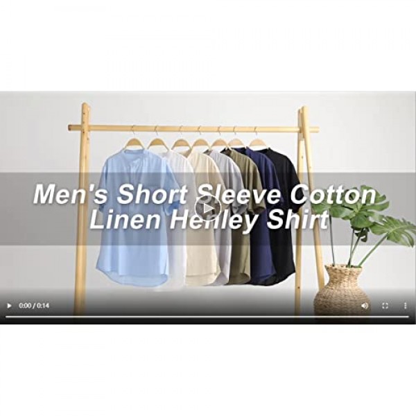 Karlywindow Men's Cotton Linen Henley Shirt Short Sleeve Hippie Casual Comfort Beach Yoga T Shirts Grey