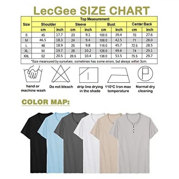 LecGee Men's Casual Henley Shirt Short Sleeve V Neck Henley Top Basic Cotton Shirts with 3 Button