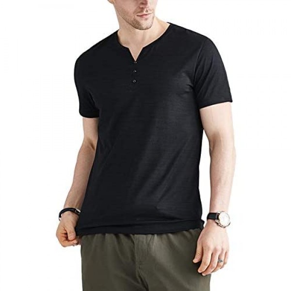 LecGee Men's Casual Henley Shirt Short Sleeve V Neck Henley Top Basic Cotton Shirts with 3 Button