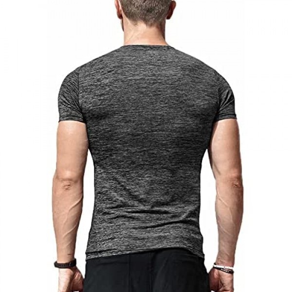 LecGee Men's Workout Shirts Short Sleeve Henley Quick Dry Active Athletic Gym Performance T-Shirts