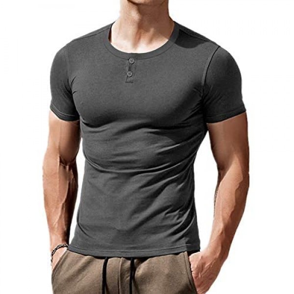 Lehmanlin Men’s Slim Henley Shirts Casual Fit Short Sleeve