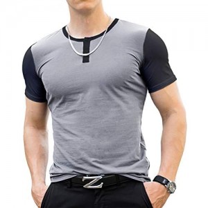 LOGEEYAR Mens Slim Fit Shirts Casual Cotton Henley Tops Crewneck Botton Contrast Short Sleeve Tee