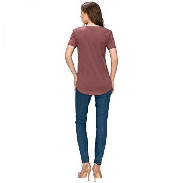 Long Round Hem V-Neck Button Casual Short/Long Sleeve Henley Heather T Shirt Top
