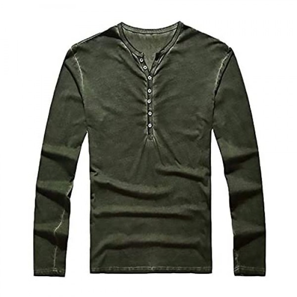 Men's Casual V-Neck Button Long Sleeve Henley T Shirts Lightweight Basic Shirts Tops