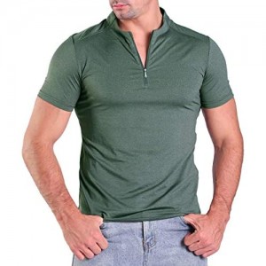 Men's Henley Shirts Quarter Zipper Short Sleeve Soft Quick Dry Breathable Slim Fitted Casual Basic T Top
