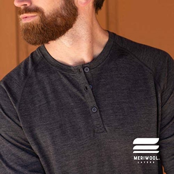 MERIWOOL Men's Base Layer Long Sleeve Henley - Lightweight Merino Wool Thermal