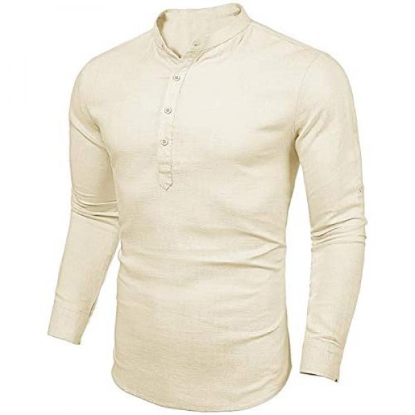 PASLTER Mens Henley Shirts Long Sleeve Stand Collar Golf Shirt Casual Fishing Tee Summer Yoga Top Workout Shirts