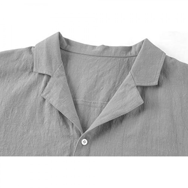PASLTER Mens Summer Henley Shirts Short Sleeve Cotton Linen Button Hippie T-Shirt with Pocket