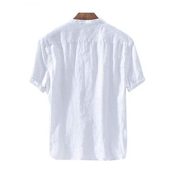 Pretifeel Mens Linen Henley Shirt Short Sleeve Beach Slim Fit Fashion Casual Tee Summer Lightweight Plain Blouse (X-Large 02 White)