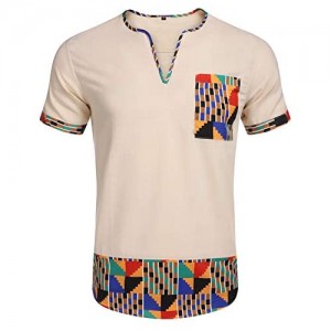 URRU Men's Line Short Sleeve Cotton Summer Casual Beach Slim Fit Henley Fashion Shirt with Front Pocket S-XXL