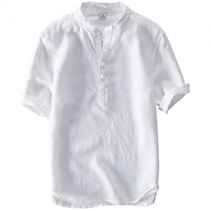 utcoco Men's Vintage Round Collar Chinese Style Henley Shirts Short Sleeve Tops