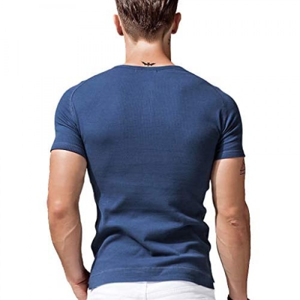 Wiekose Mens Fashion Slim Fit Basic Henley Short Sleeve Summer T-Shirt Cotton Muscle Sport Button Shirts
