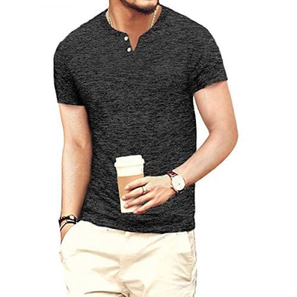 ZIWOCH Men's Short Sleeve Henley T-Shirt Casual V Neck Slim Fit Workout Gym Shirts with Button