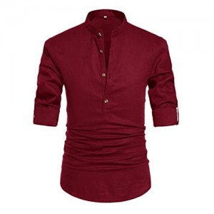 ZYFMAILY Men's Long-Sleeve Linen Henley Shirt Plain Summer Shirt