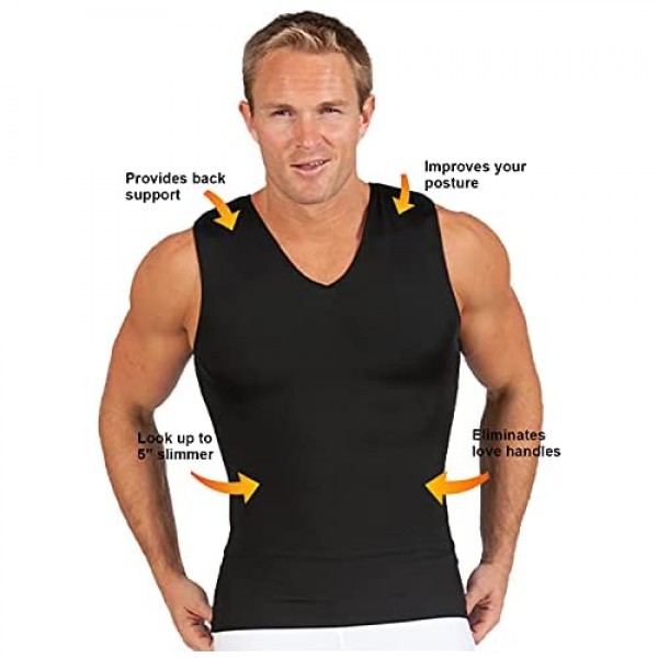 Insta Slim 3 Pack Men's Slimming Compression Compression Sleeveless Muscle V-Neck Shirt (Made in The USA)