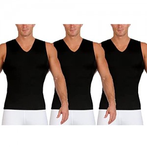 Insta Slim 3 Pack Men's Slimming Compression Compression Sleeveless Muscle V-Neck Shirt (Made in The USA)