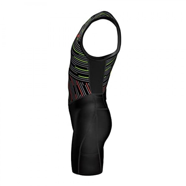 Sparx Mens Premium Triathlon Suit Padded Triathlon Tri Suit Race Suit Swim Bike Run (Neon Swirls L)