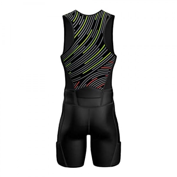 Sparx Mens Premium Triathlon Suit Padded Triathlon Tri Suit Race Suit Swim Bike Run (Neon Swirls L)