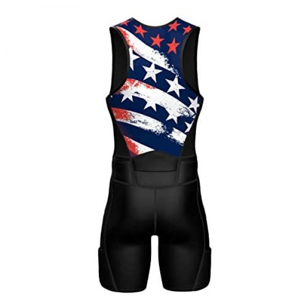 Sparx Mens Premium Triathlon Suit Padded Triathlon Tri Suit Race Suit Swim Bike Run (US Flag L) Black