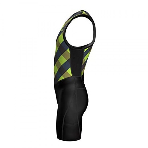 Sparx Mens Premium Triathlon Suit Padded Triathlon Tri Suit Race Suit Swim Bike Run (Green Checks 2XL)