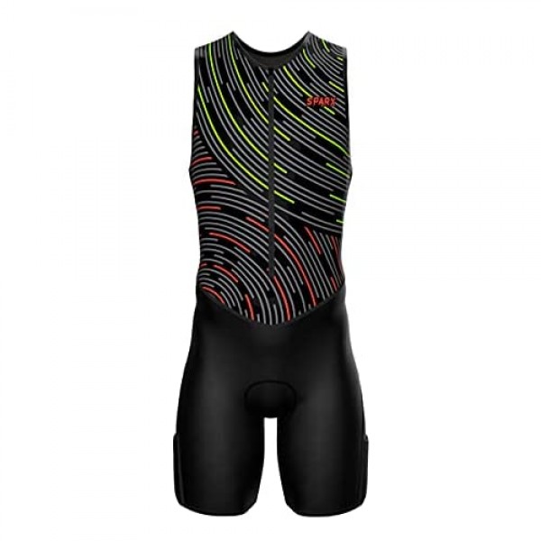 Sparx Mens Premium Triathlon Suit Padded Triathlon Tri Suit Race Suit Swim Bike Run (Neon Swirls S)