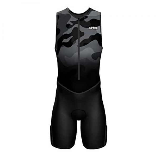 Sparx Mens Premium Triathlon Suit Padded Triathlon Tri Suit Race Suit Swim Bike Run (Black Camo M)