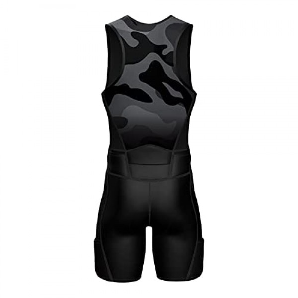 Sparx Mens Premium Triathlon Suit Padded Triathlon Tri Suit Race Suit Swim Bike Run (Black Camo M)