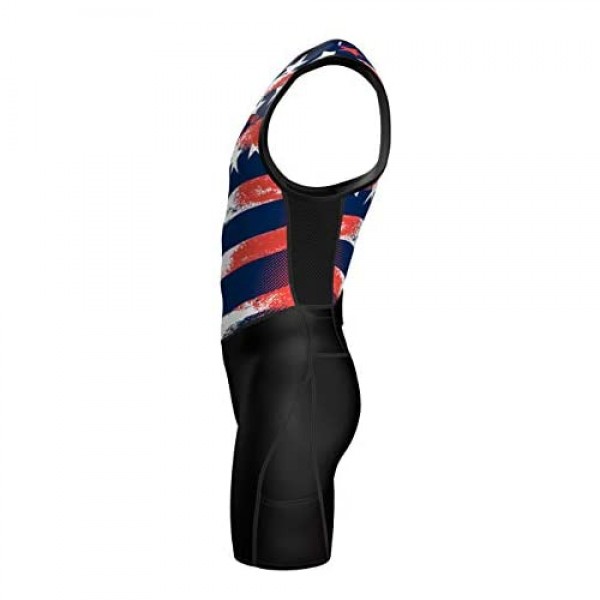 Sparx Mens Premium Triathlon Suit Padded Triathlon Tri Suit Race Suit Swim Bike Run (US Flag 2XL) Black
