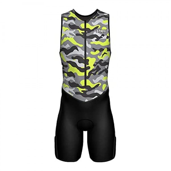 Sparx Mens Premium Triathlon Suit Padded Triathlon Tri Suit Race Suit Swim Bike Run (Neon Camo XL)