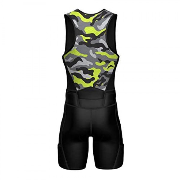 Sparx Mens Premium Triathlon Suit Padded Triathlon Tri Suit Race Suit Swim Bike Run (Neon Camo XL)