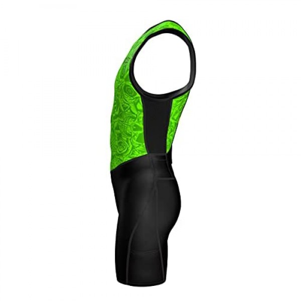 Sparx Mens Premium Triathlon Suit Padded Triathlon Tri Suit Race Suit Swim Bike Run (Green Skulls S)
