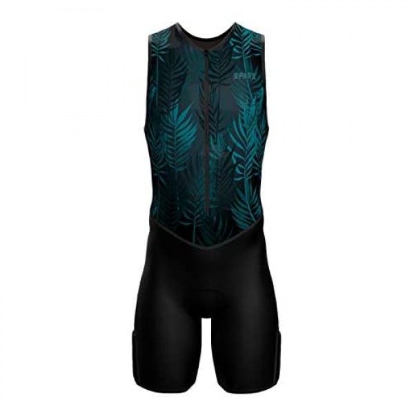 Sparx Mens Premium Triathlon Suit Padded Triathlon Tri Suit Race Suit Swim Bike Run (Dark Leafs S) Green