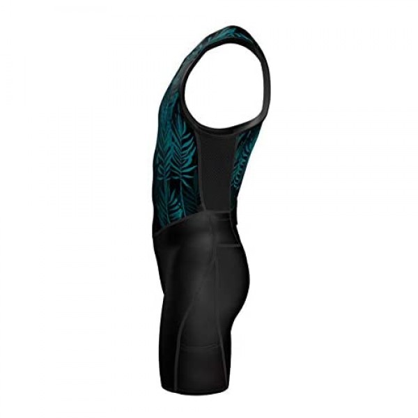 Sparx Mens Premium Triathlon Suit Padded Triathlon Tri Suit Race Suit Swim Bike Run (Dark Leafs S) Green
