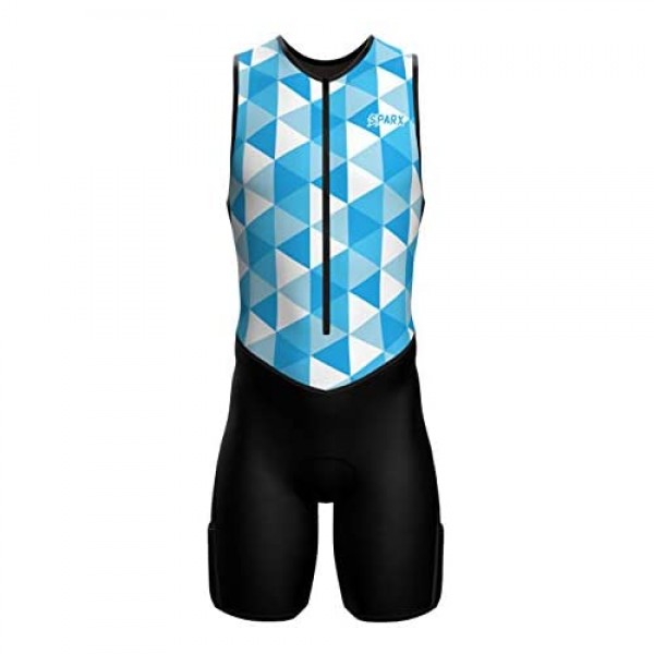 Sparx Mens Premium Triathlon Suit Padded Triathlon Tri Suit Race Suit Swim Bike Run (Blue Polygon 3XL)