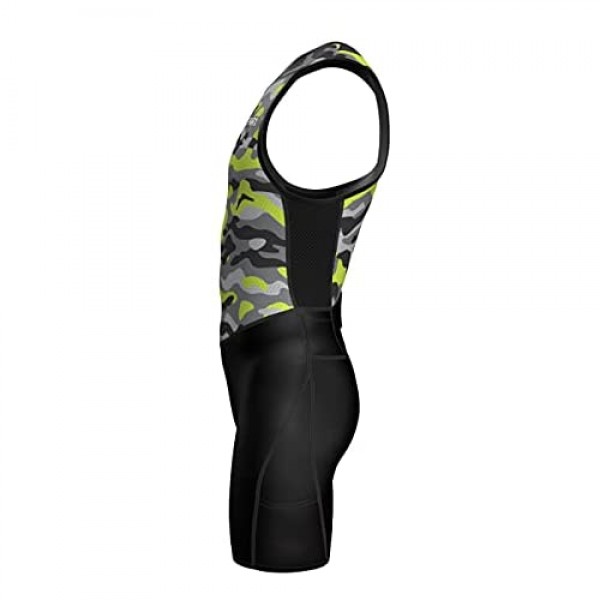 Sparx Mens Premium Triathlon Suit Padded Triathlon Tri Suit Race Suit Swim Bike Run (Neon Camo L)