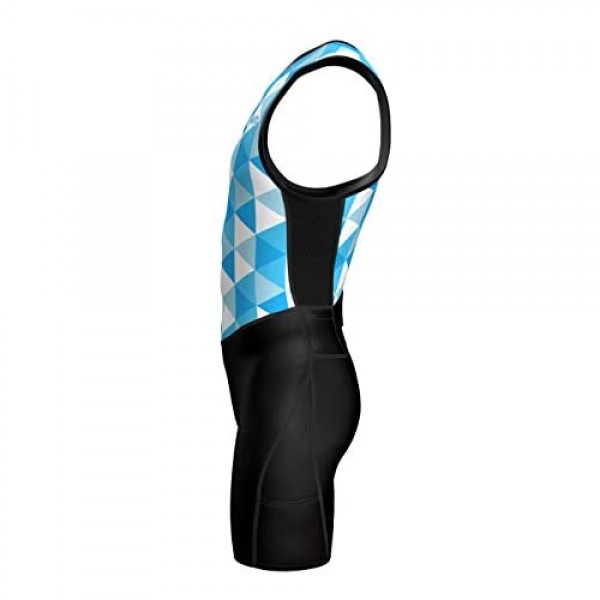Sparx Mens Premium Triathlon Suit Padded Triathlon Tri Suit Race Suit Swim Bike Run (Blue Polygon 2XL)
