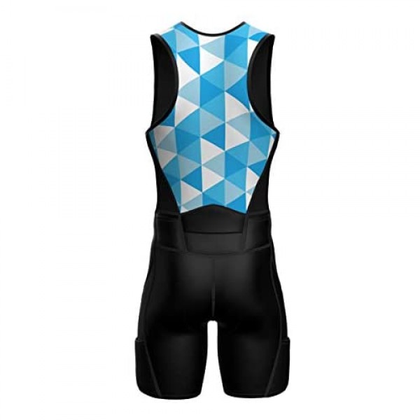 Sparx Mens Premium Triathlon Suit Padded Triathlon Tri Suit Race Suit Swim Bike Run (Blue Polygon 2XL)