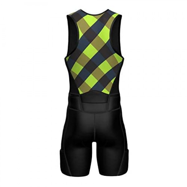 Sparx Mens Premium Triathlon Suit Padded Triathlon Tri Suit Race Suit Swim Bike Run (Green Checks L)