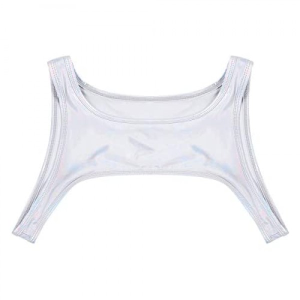 TiaoBug Men's Shiny Metallic Sleeveless Muscle Clubwear Half Crop Top Vest T Shirt