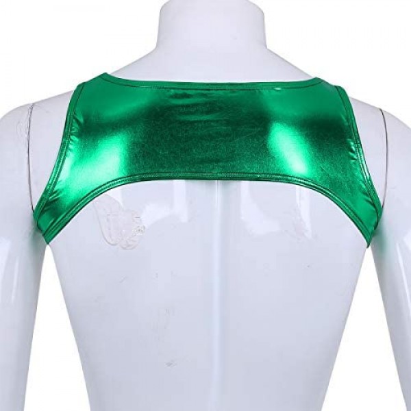 Yeahdor Men's Shiny Metallic Crop Top Half T- Shirt Sleeveless Muscle Chest Harness Shoulder Support Clubwear