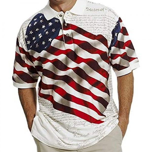 Cotton Traders TheFlagshirt Men's American Flag Patriotic Golf Shirt
