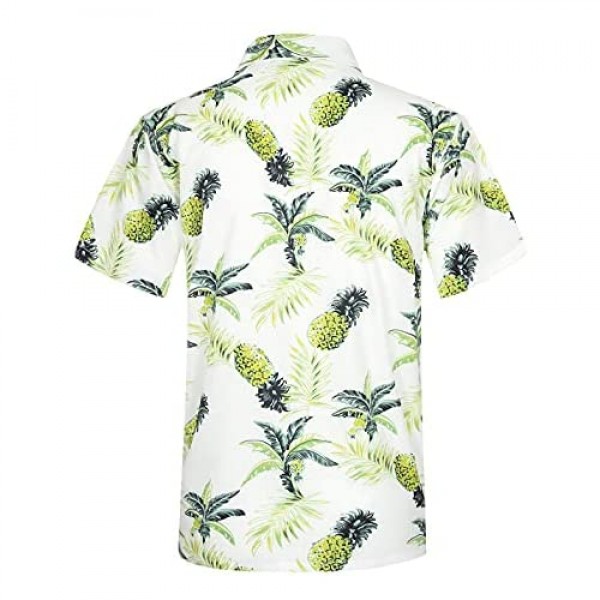 APTRO Men's Pineapple Hawaiian Shirt 4 Way Stretch Casual Tropical Beach Shirts