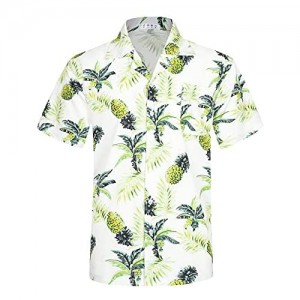 APTRO Men's Pineapple Hawaiian Shirt 4 Way Stretch Casual Tropical Beach Shirts