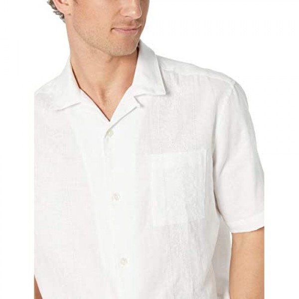 Brand - 28 Palms Men's Relaxed-Fit Short-Sleeve 100% Linen Embroidered Guayabera Shirt