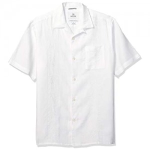  Brand - 28 Palms Men's Relaxed-Fit Short-Sleeve 100% Linen Embroidered Guayabera Shirt