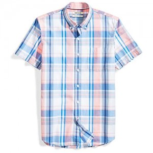  Brand - Goodthreads Men's Slim-Fit Short-Sleeve Plaid Poplin Shirt