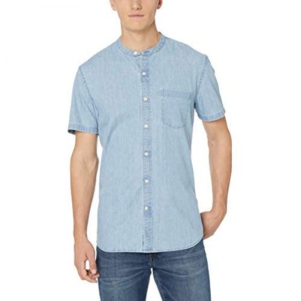 Brand - Goodthreads Men's Standard-Fit Short-Sleeve Band-Collar Denim Shirt