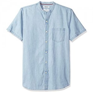  Brand - Goodthreads Men's Standard-Fit Short-Sleeve Band-Collar Denim Shirt