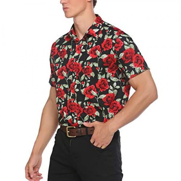 COOFANDY Men's Flower Casual Shirts Hawaiian Vaction Cotton Button Down Shirt