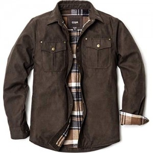 CQR Men's Flannel Long Sleeved Rugged Plaid Cotton Brushed Suede Shirt Jacket